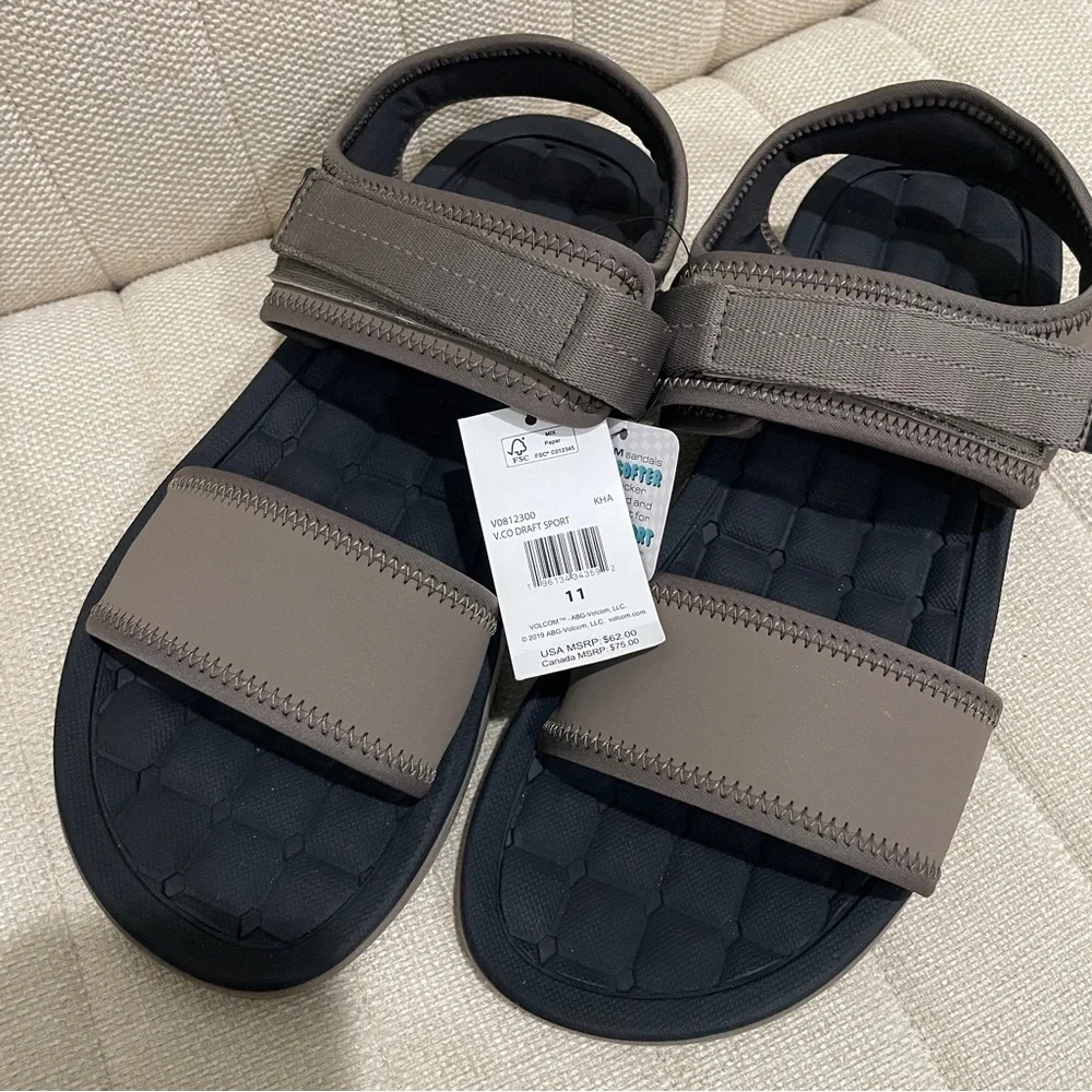 NEW Volcom V.CO Draft Sport Sandals Mens‎ 11 Khaki Black V0812300 Comfort Foam